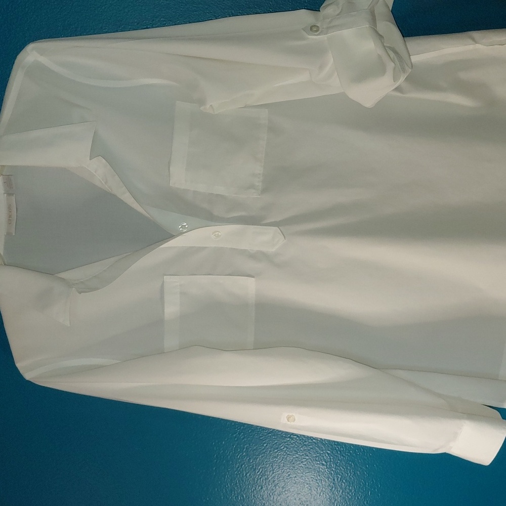 Chico's No Iron,  Long Sleeve White Shirt, Size 1, Which Is Medium